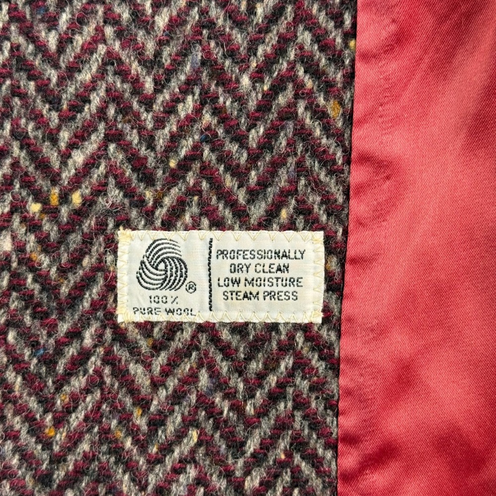 Vintage J.G. Hook Burgundy Herringbone Wool Double Breasted Overcoat USA Made - Picture 3 of 7